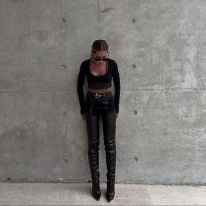 Manière De Voir Zip Off Vegan Leather Leggings/ Shorts - Black